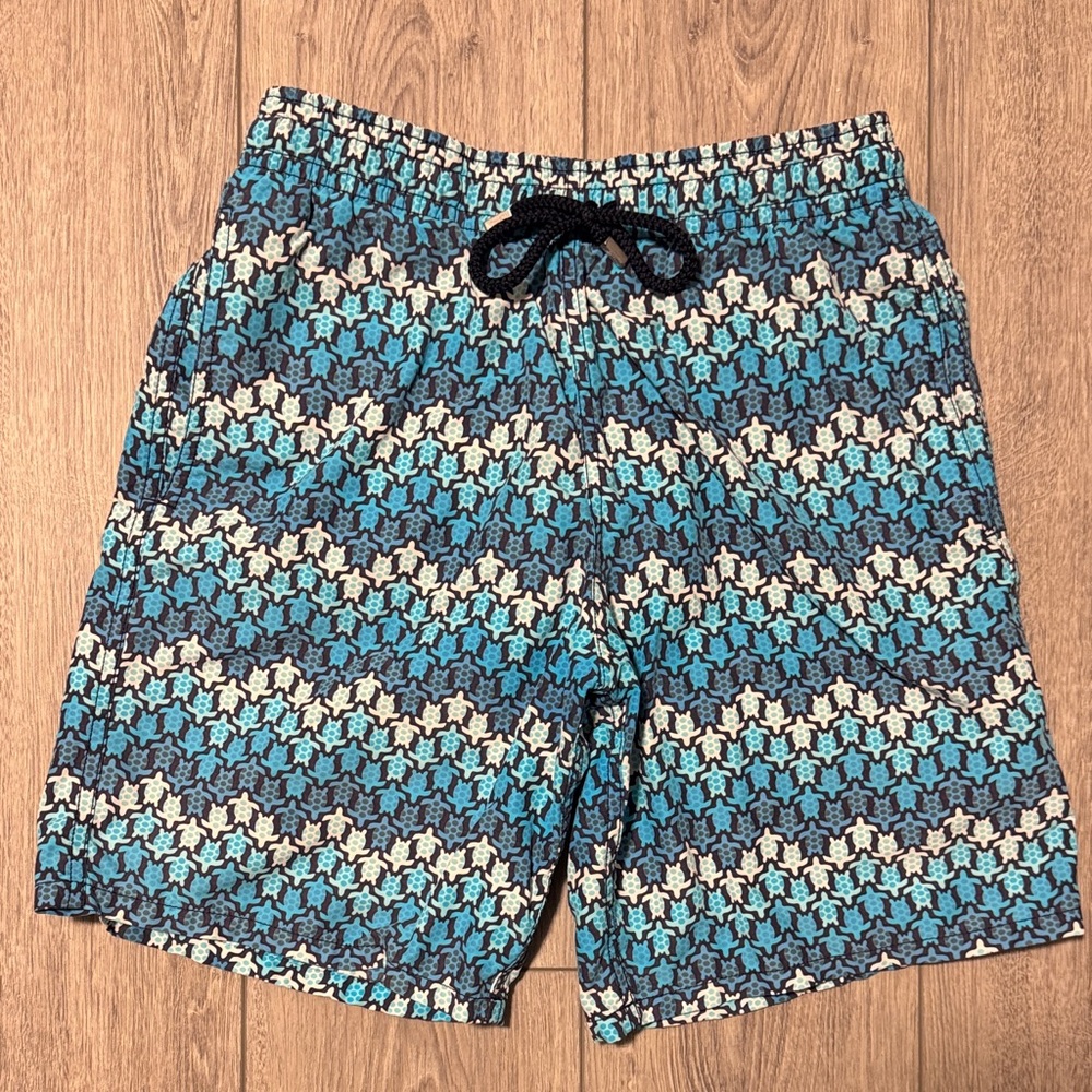 Vilebrequin Blue Turtle Patterned Swim Trunks (Sz S)